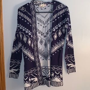 navy blue tribal patterned cardigan!! never worn